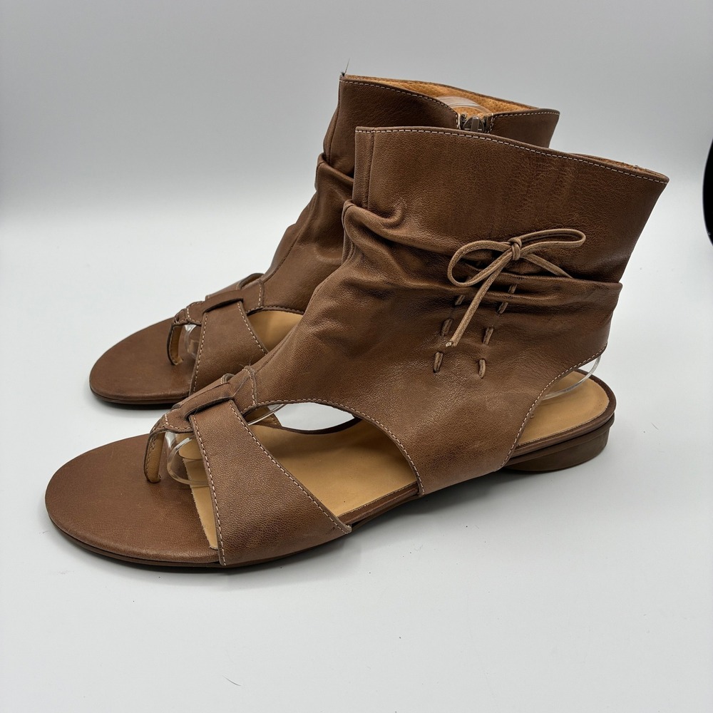 Paul Green Gladiator Sandals Womens 7.5 Brown Leather Slouchy Ankle Zip Flats